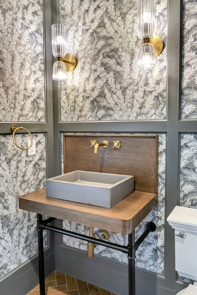 Transitional powder room photo in Orlando