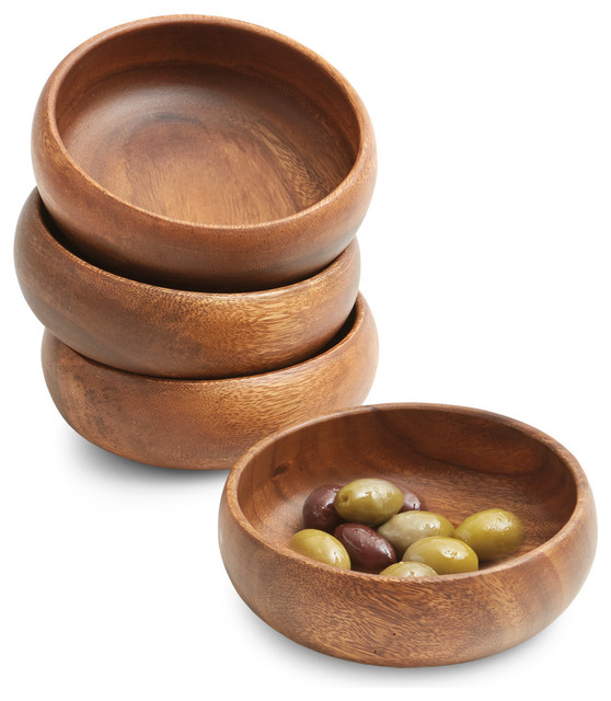 Acacia Wood Snack Bowls, Set of 4 Tropical Specialty Serveware by