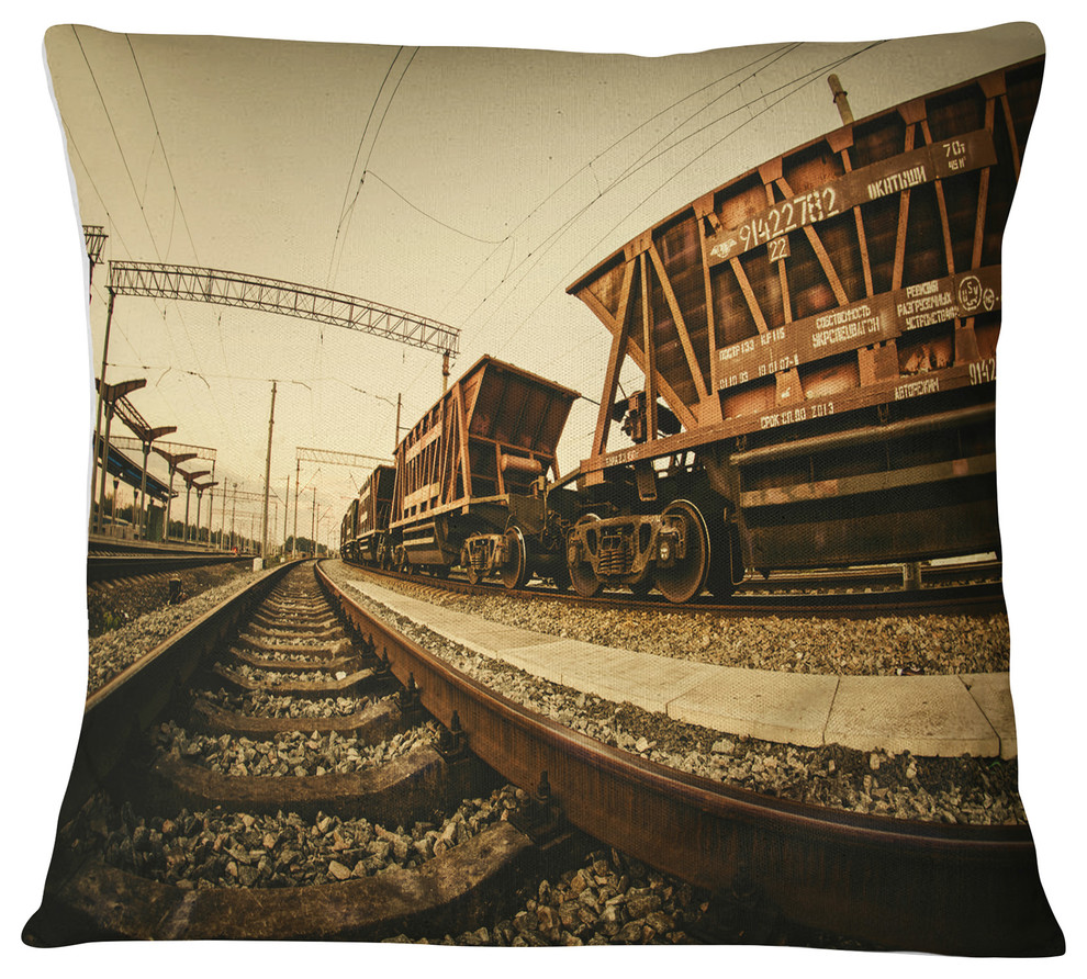 Railway Tracks in Ukraine Landscape Photo Throw Pillow, 16"x16"