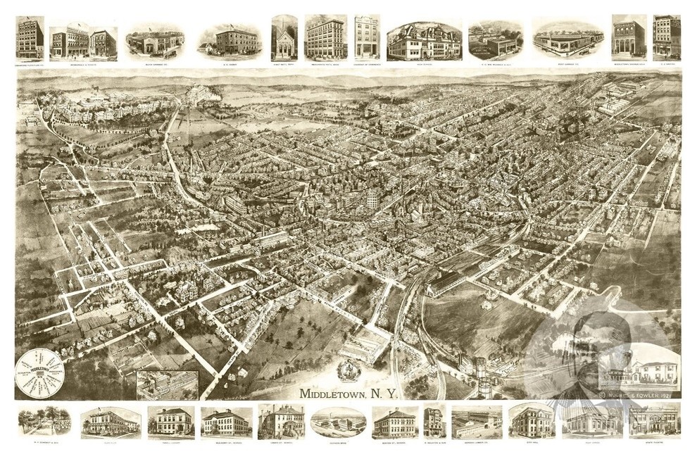 Old Map of Middletown New York 1921, Vintage Map Art Print, 18"x24" Contemporary Prints And