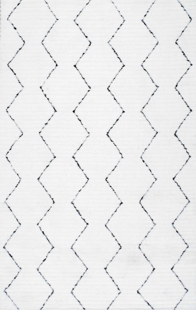 nuLOOM Hand-Tufted Moroccan High-low Texture Striped Area Rug, White, 6'x9'