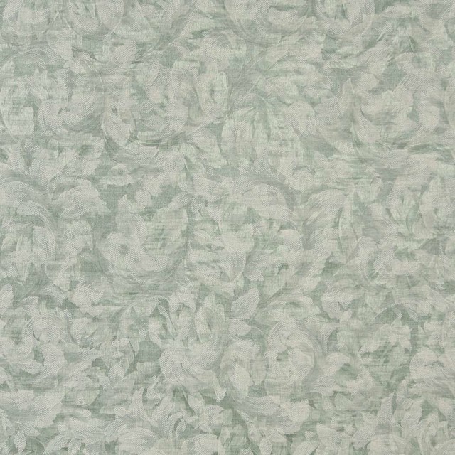 Green Ivory, Pastel Floral Leaves Jacquard Woven Upholstery Fabric By The Yard