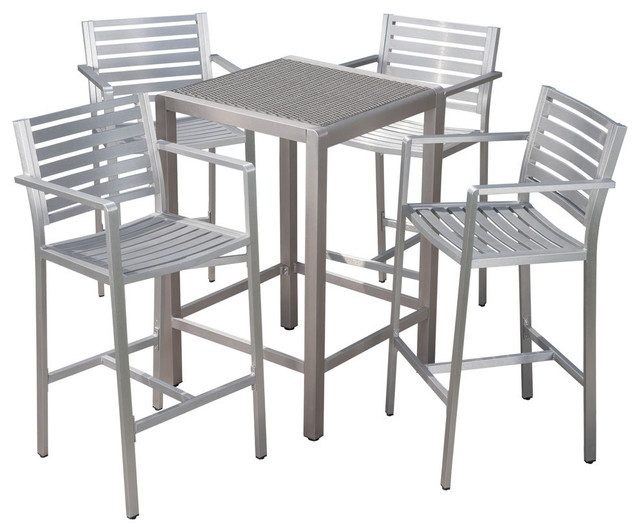 Gdf Studio 5 Piece Tracy Outdoor Aluminum Bar Set With Wicker Top