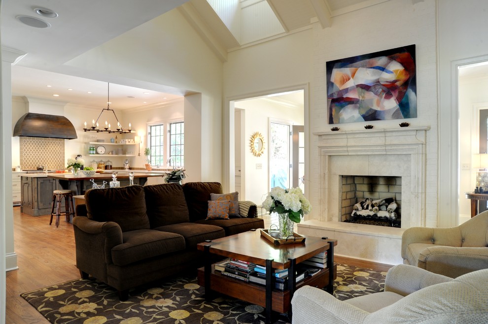 Inspiration for a traditional living room in Atlanta with white walls.