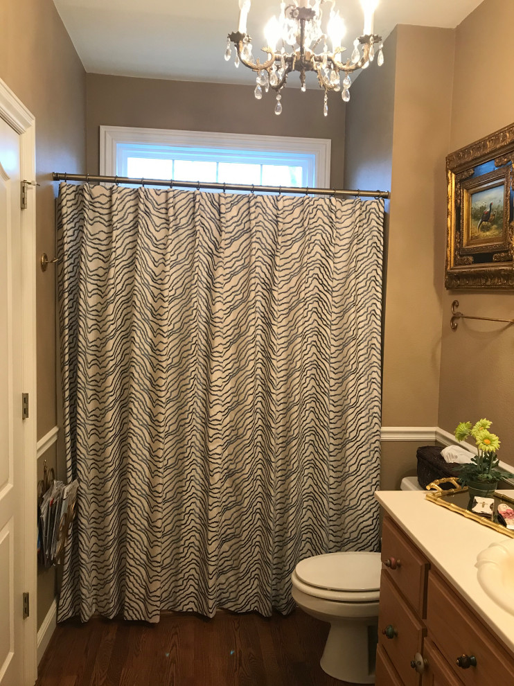 Medium sized classic bathroom in Other with a shower curtain and a built in vanity unit.