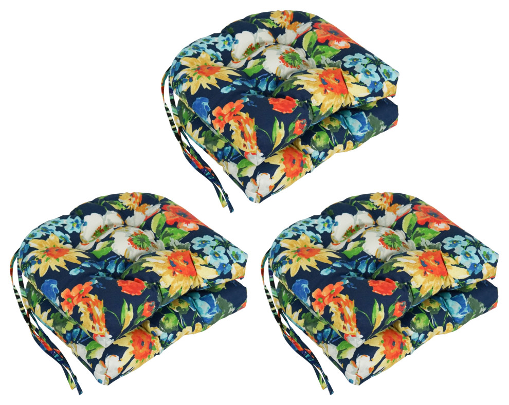 16" Outdoor UShaped Tufted Chair Cushions, Set of 6, Alfinia Fresco