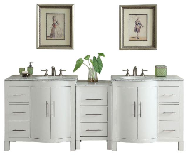 90 Inch Large White Double Sink Bathroom Vanity With Offset Sinks Transitional Bathroom Vanities And Sink Consoles By Silkroad Exclusive Houzz