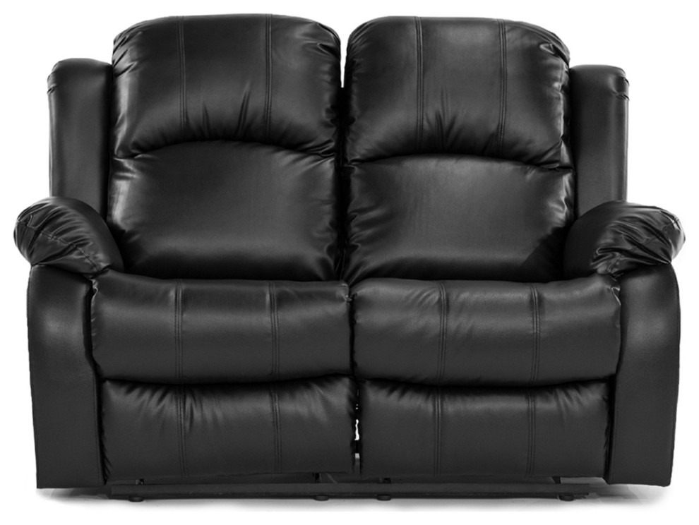 Classic Recliner Loveseat Sofa in PU Leather, Black