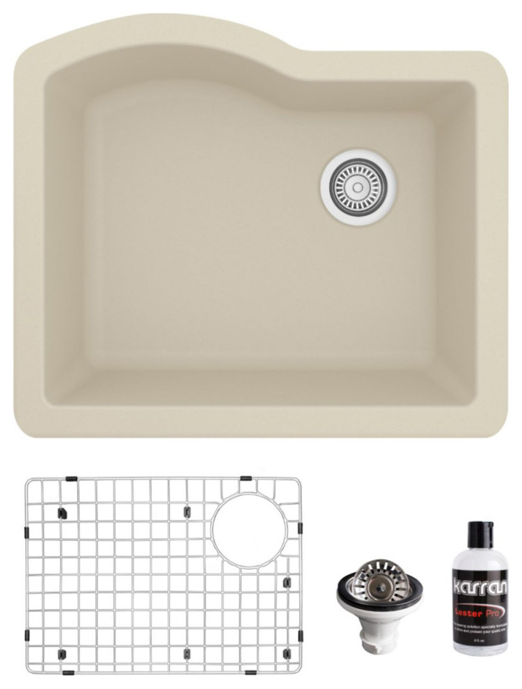 Karran Undermount Quartz 24" Single Bowl Kitchen Sink Kit, Bisque