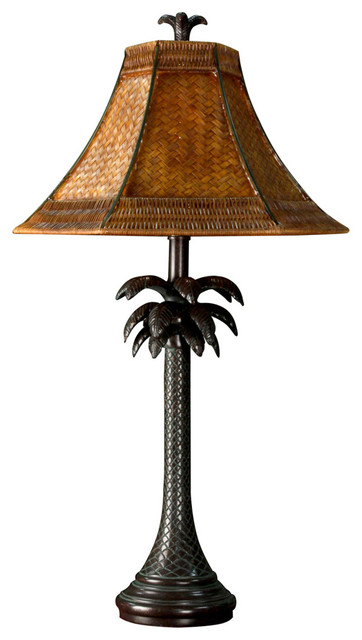 French Verdi Table Lamp Dark Brown Finish Brown Woven Rattan Shade Tropical Table Lamps By Lighting Front