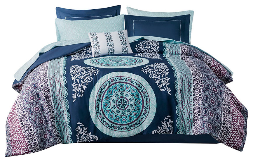 Intelligent Design Loretta Boho Comforter Set With Bed Sheets, Navy ...