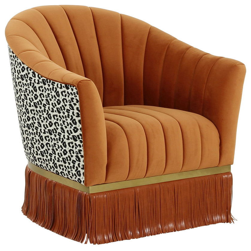 TOV Furniture Enid Cinnamon Velvet Swivel Chair Transitional