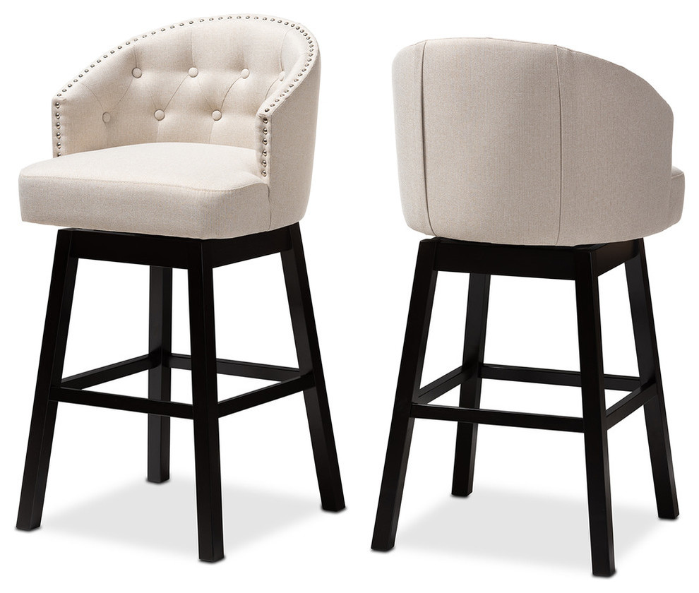 Beatrix Transitional Light Beige Fabric Wood Swivel Bar Stool Set Transitional Bar Stools And Counter Stools By Baxton Studio