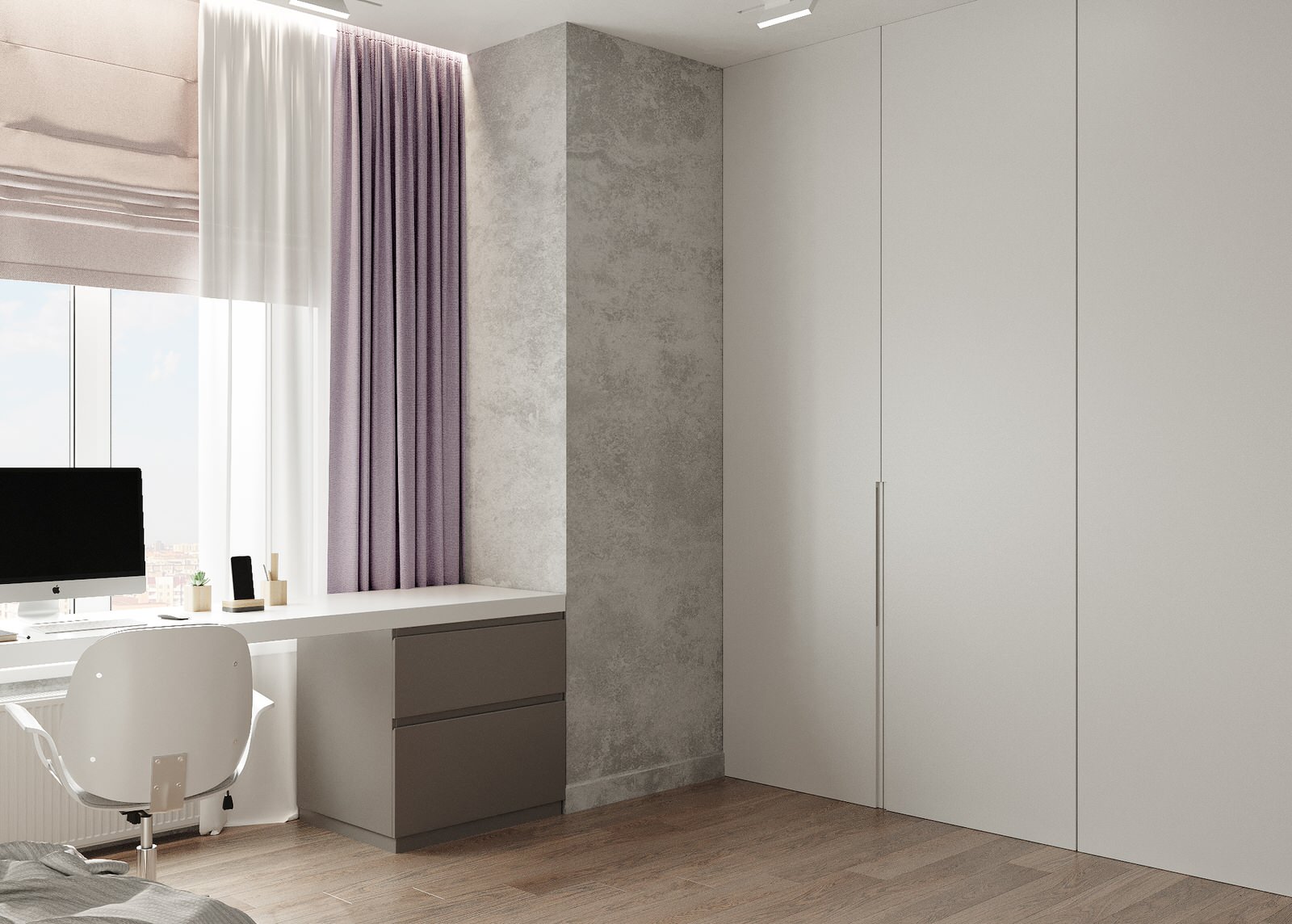 Трехкомнатная квартира для семьи из 4 человек с монохромным интерьером