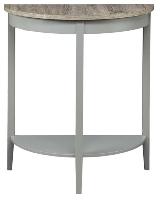 Wooden Half Moon Shaped Console Table With One Open Bottom Shelf Oak