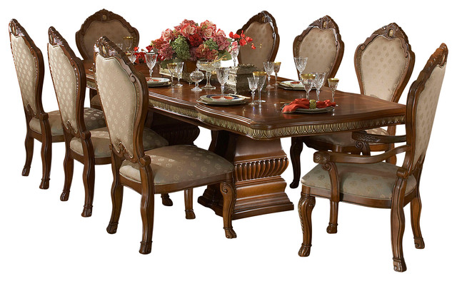 9-Piece Cortina Rectangular Dining Room Table Set, Honey Walnut ...