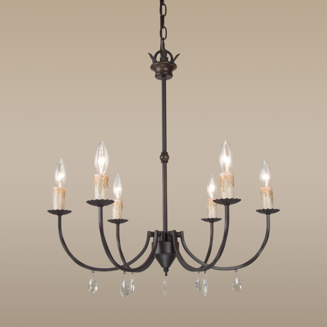 French Cottage Bronze Candle Chandeliers 6-Lights