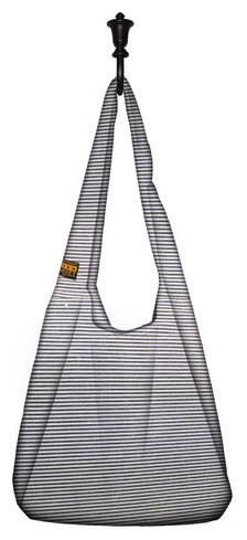 Large, Black and White Striped Linen Bag