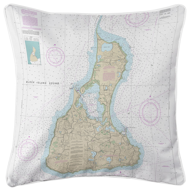 Block Island Ri Nautical Chart Pillow Contemporary Decorative