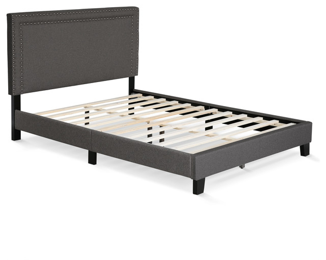 Furinno Laval Double Row Nail Head Bed Frame, 12Piece Slat Style