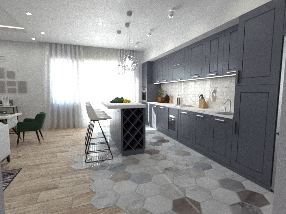 Дизайн кухни-гостинной в двухкомнатной квартире в центре Москвы