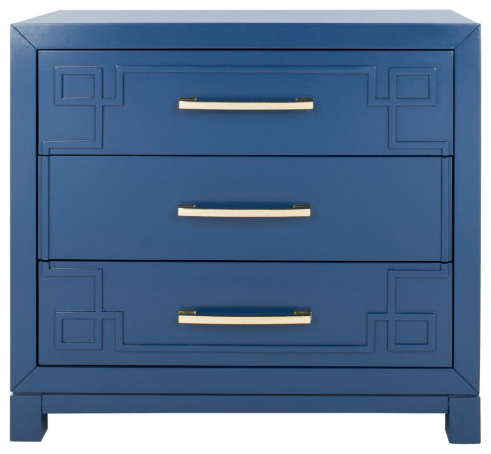 Dana 3 Drawer Chest Lapis Blue/Gold Contemporary Accent Chests And