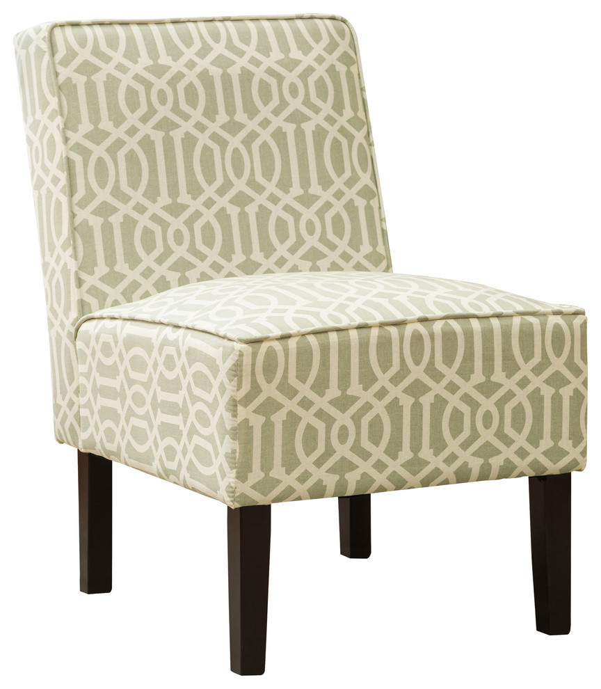 White And Olive Upholstered Living Room Armless Accent Chair Transitional Armchairs And Accent Chairs By Furniture Import Export Inc