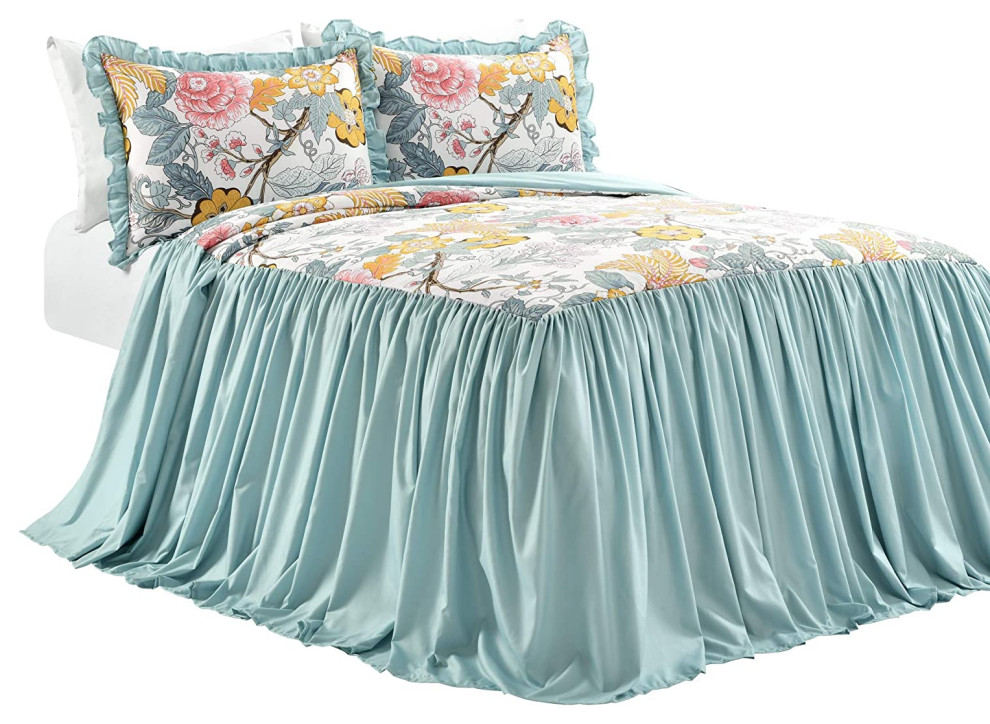 Sydney Bedspread Blue/Yellow 3Pc Set Queen Traditional Quilts And