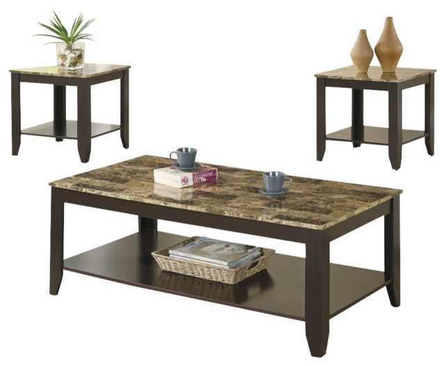Monarch 3-Piece Faux Marble Top Coffee Table Set ...