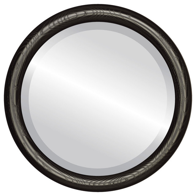Sydney Framed Round Mirror in Matte Black Transitional Wall Mirrors