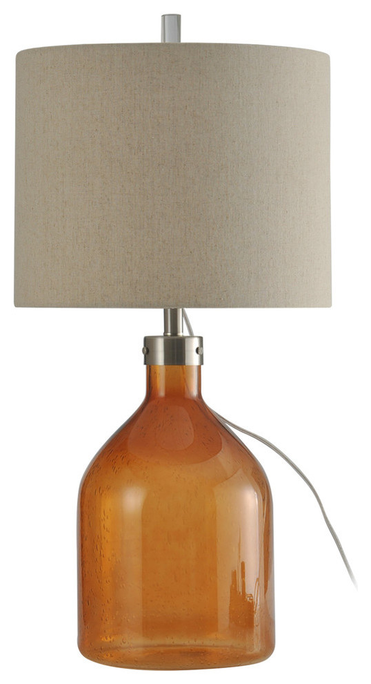 Orange Seeded Glass Table Lamp with French Wire