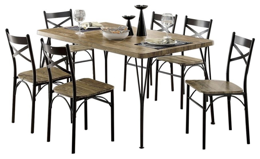 Benzara BM181276 7-Piece Wooden Dining Table Set, Gray and Weathered Brown