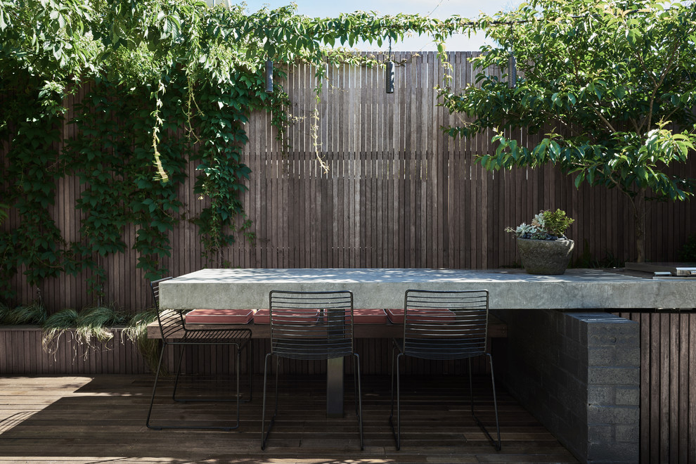 Photo of a contemporary backyard deck in Melbourne with no cover.