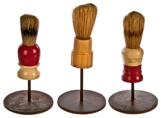 Consigned Set of Three Vintage Shaving Brushes on Stands #12
