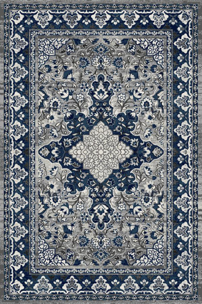 Kaleigh Updated Traditional Area Rug - Gray and Blue - 2' 7" X 8'