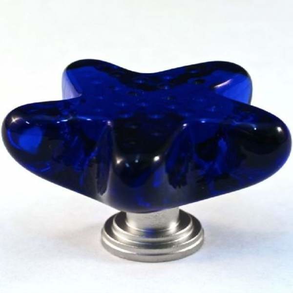 Cal Crystal: Art X Glass Knob - Starfish Blue -1 3/4 Inch X 1 3/4 Inch