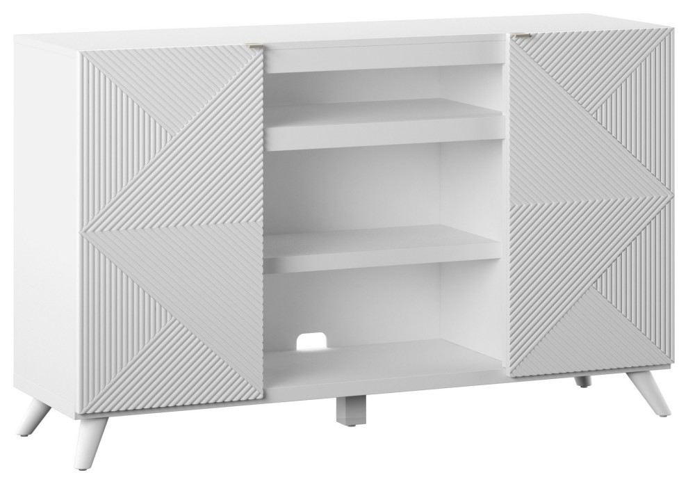 Mid Century Modern TV Stand, Tall Design With Unique Geometric