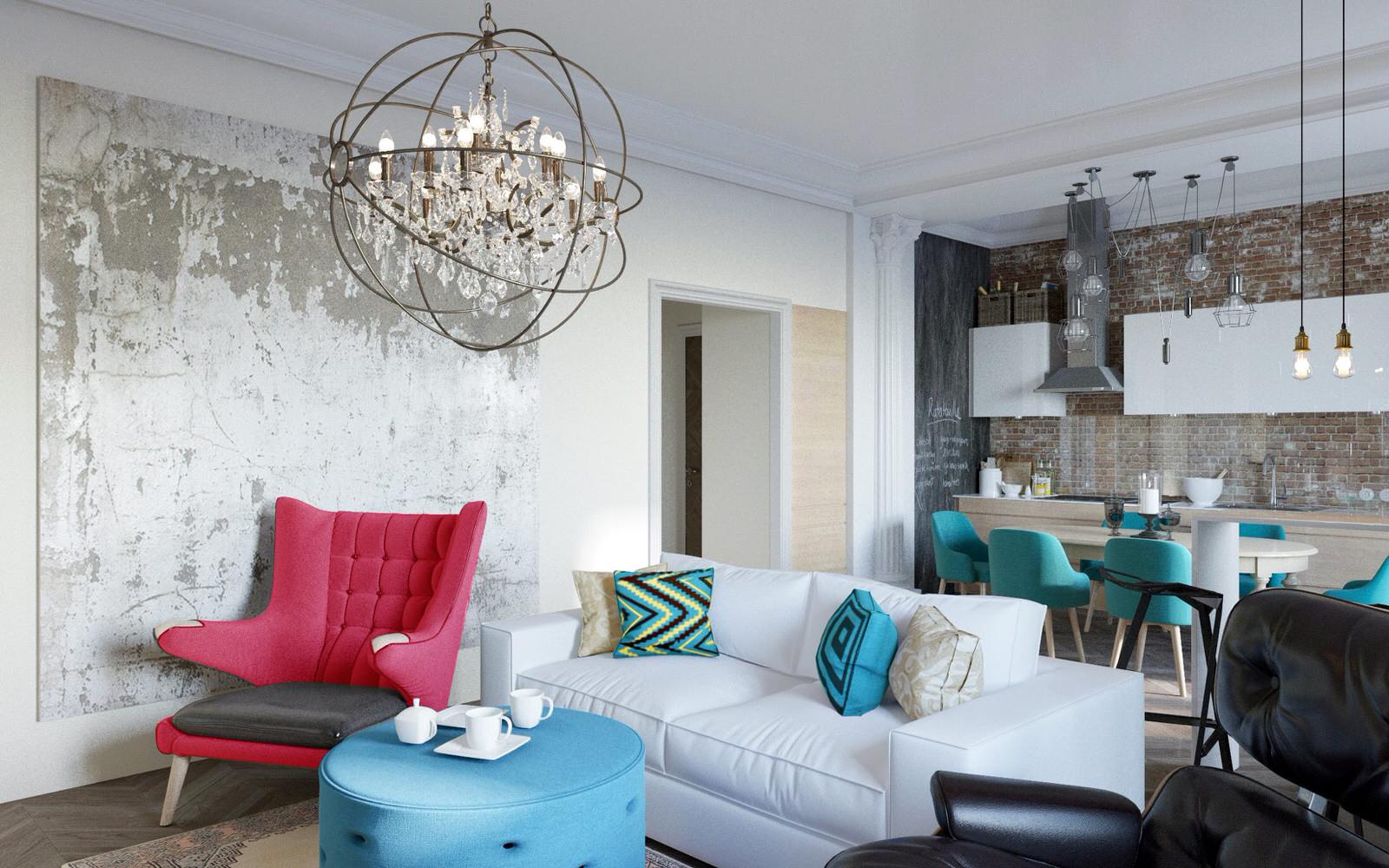 Гостиная в стиле лофт