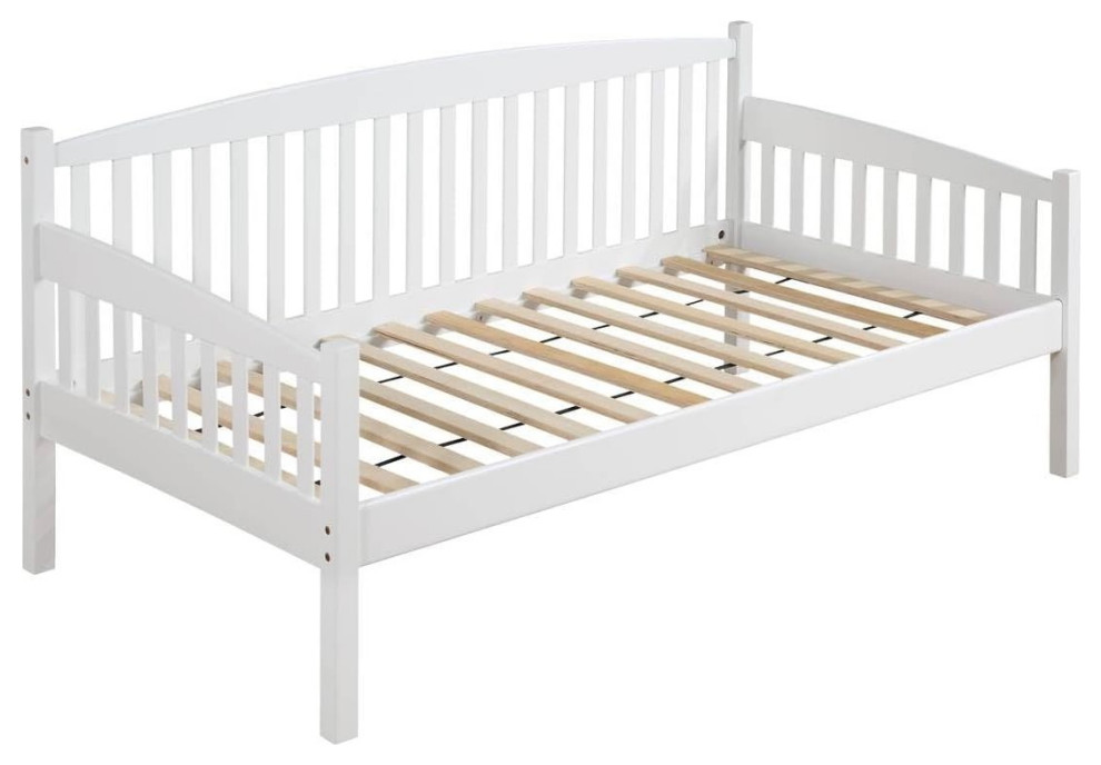 White Wooden Twin Mission Style Daybed with Slightly Curved Back