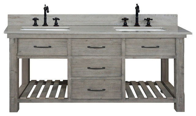 72 Rustic Solid Fir Double Vanity Gray Driftwood Farmhouse Bathroom Vanities And Sink Consoles By Infurniture Inc Houzz - Double Sink Farmhouse Bathroom Vanity