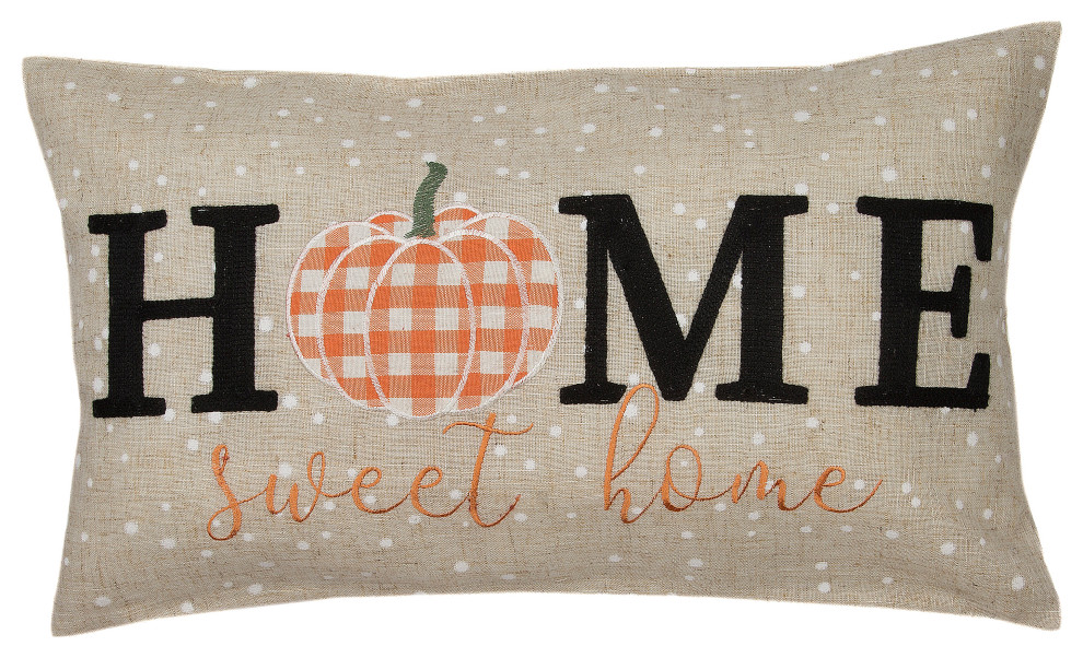 Home Sweet Home Harvest Pillow WithPumpkin Applique, 12"x20"