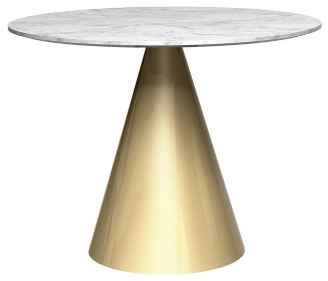 Oscar Small Round White Marble Dining Table, Brass Base
