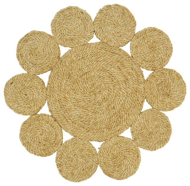 Round Jute Design Table Mats, Set of 4, Natural, 16" Modern