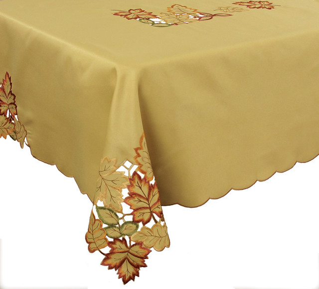 Bountiful Leaf Embroidered Cutwork Fall Tablecloth, 70"x120"