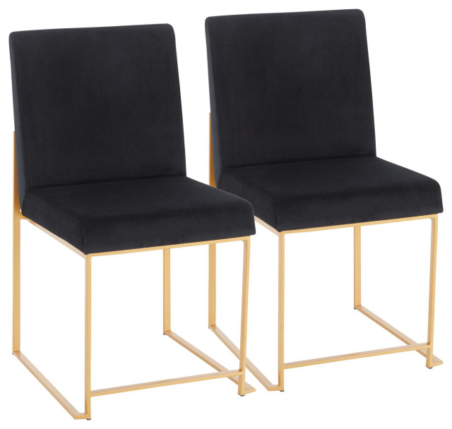 High Back Fuji Contemporary Dining Chair, Gold/Black Velvet, Set of 2