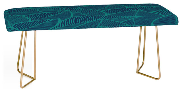Arcturus Blue Green Leaves Bench Contemporary Upholstered