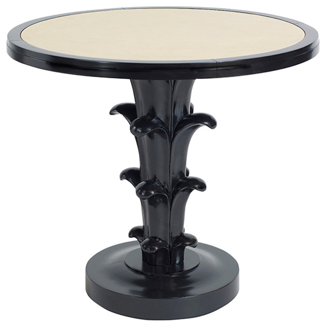 Aurelia Regency Black Lacquered Cream Top Round Side End Table