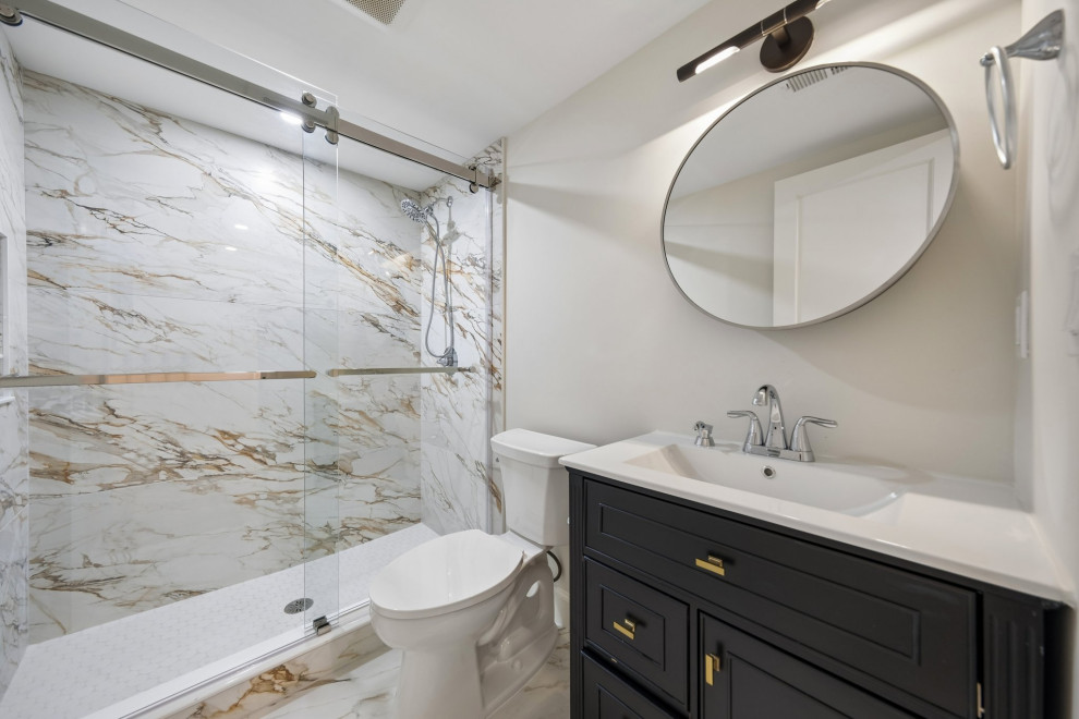 Black Vanity & Marble Shower Bath in Teaneck, NJ