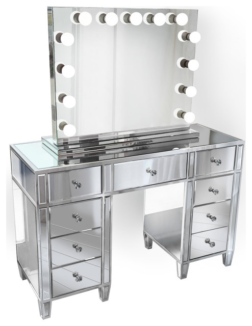 48 Mirrored Vanity Table Multidrawer, Hollywood Vanity Girl Mirror
