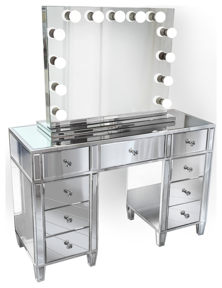 48 Mirrored Vanity Table Multidrawer, Black Mirrored Vanity